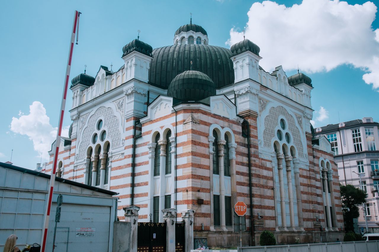 A beautifully detailed synagogue showcasing unique architectural styles in Sofia, Bulgaria.